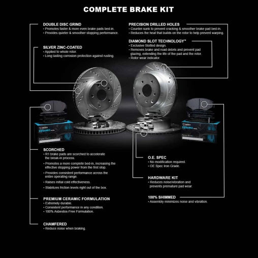 R1 eLINE Silver Drilled & Slotted Rotors with CERAMIC Pads and Hardware (Non-Si)